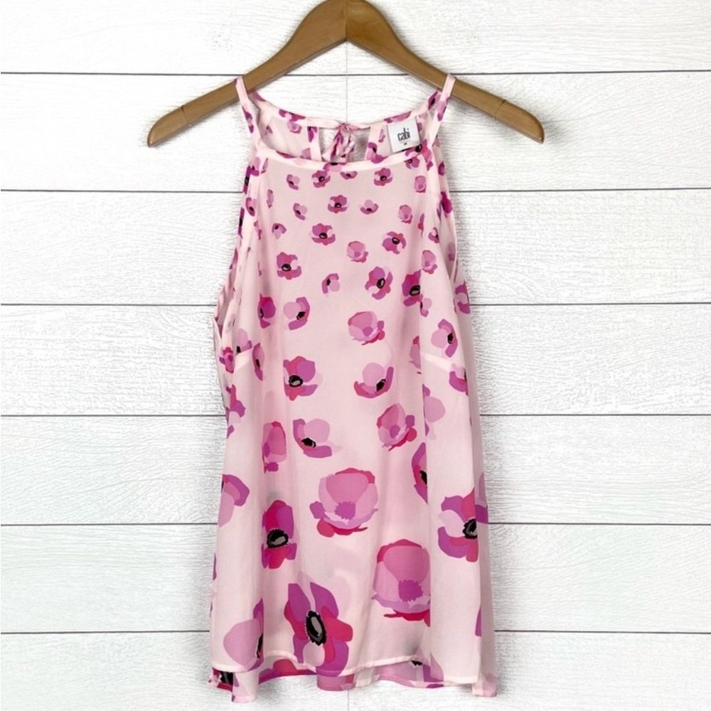 CAbi #5218 Floral Poppy Tie Back Tank Pink